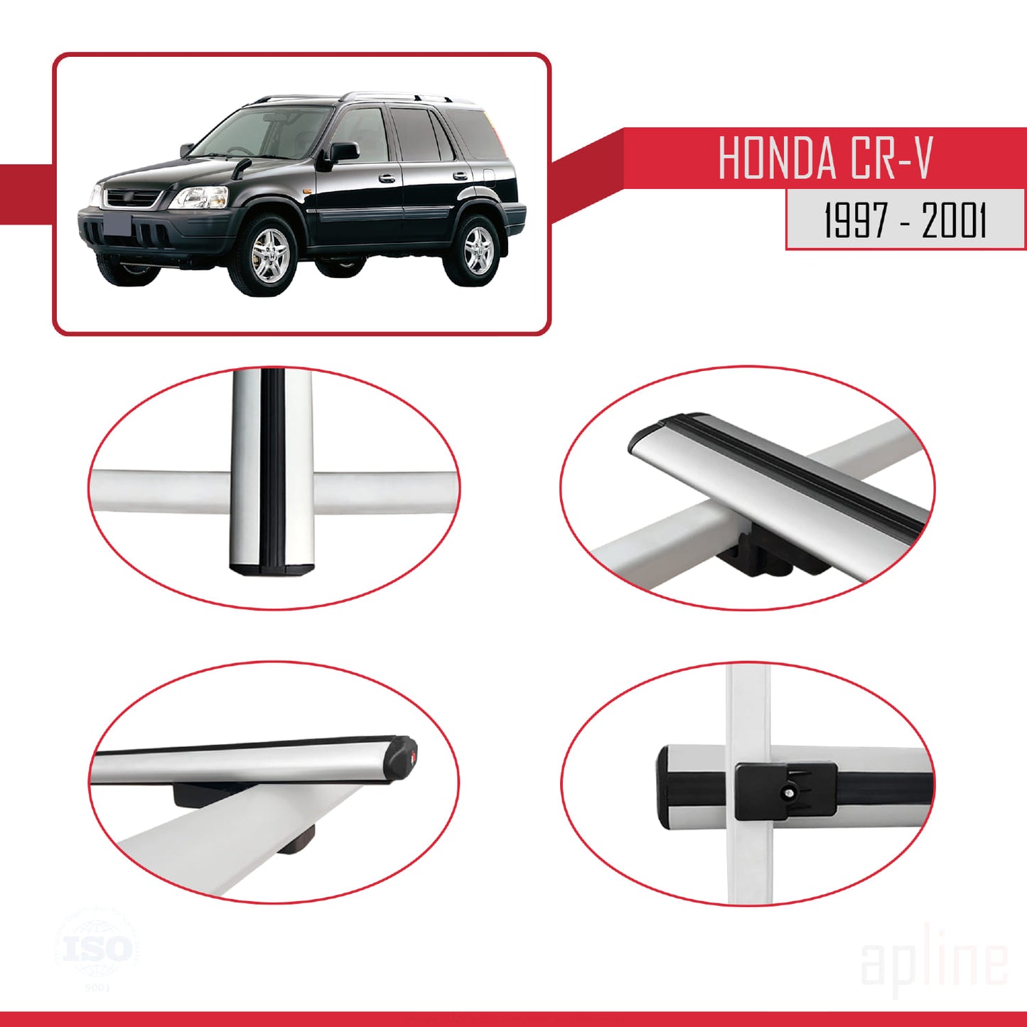 Compatible avec Honda CR-V 1997-2001 BASIC Model Barres de Toit Railing Porte-Bagages de Voiture Gris Aluminium 3 Barres