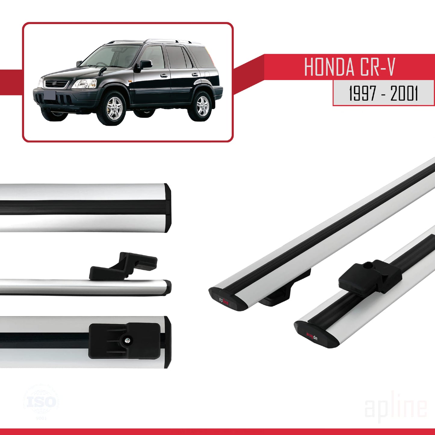 Compatible with Honda CR-V 1997-2001 BASIC Model Car Roof Rack Cross Bar Grey Aluminium 2 Bars
