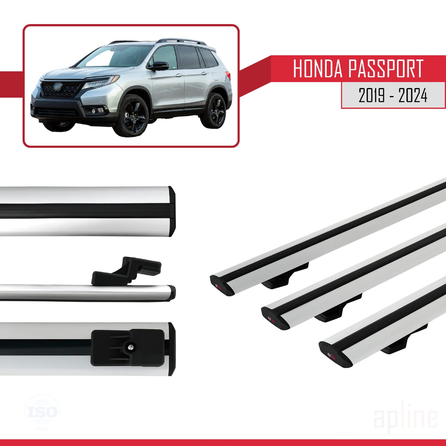 Compatible avec Honda Passport 2019-2024 BASIC Model Barres de Toit Railing Porte-Bagages de Voiture Gris Aluminium 3 Barres
