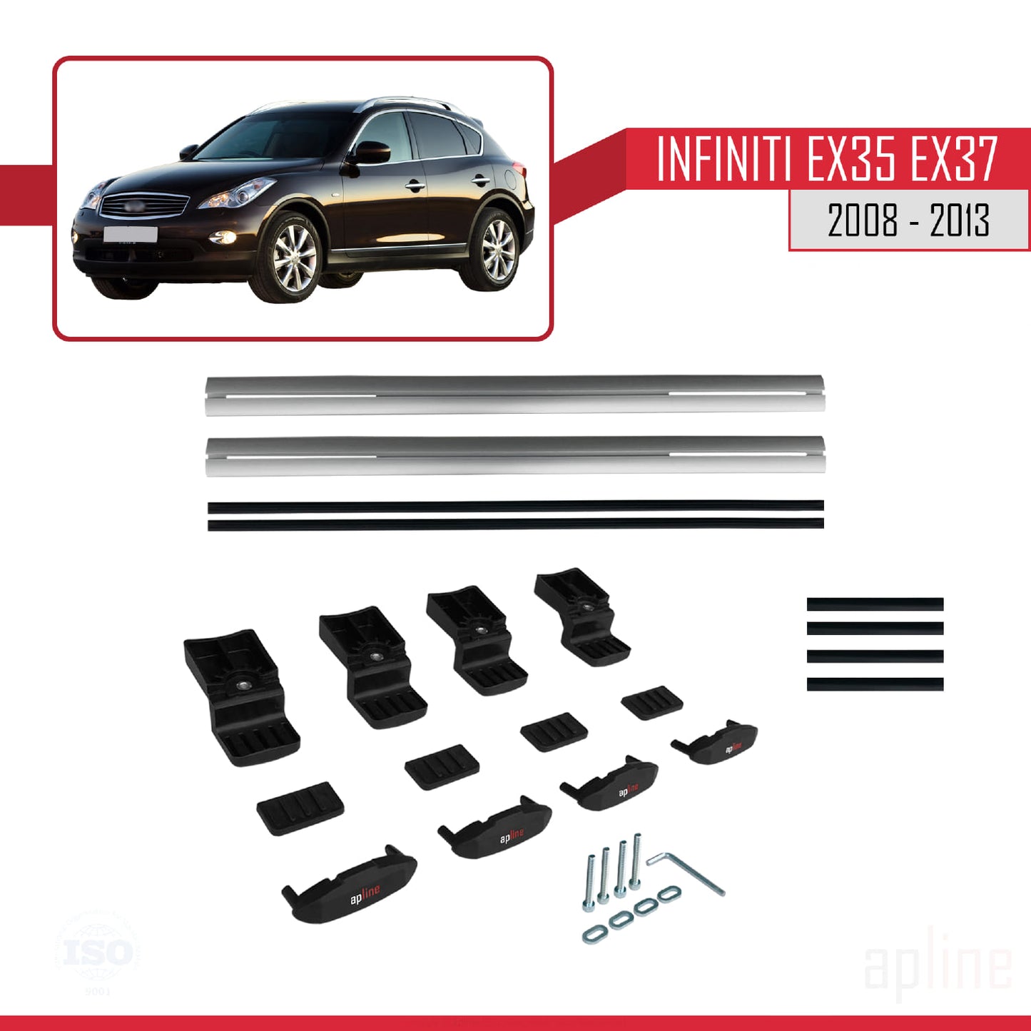 Compatible avec Infiniti EX35 EX37 2008-2013 BASIC Model Barres de Toit Railing Porte-Bagages de Voiture Gris Aluminium 2 Barres