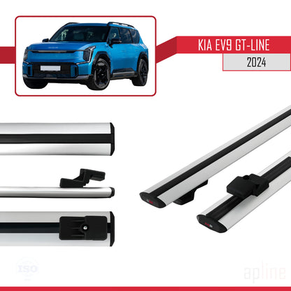 Compatible avec KIA EV9 GT-LINE 2024-2025 BASIC Model Barres de Toit Railing Porte-Bagages de Voiture Gris Aluminium 2 Barres