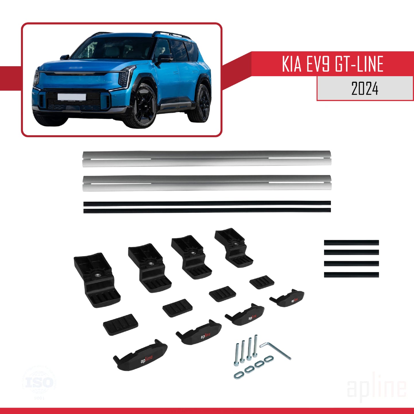 Compatible avec KIA EV9 GT-LINE 2024-2025 BASIC Model Barres de Toit Railing Porte-Bagages de Voiture Gris Aluminium 2 Barres