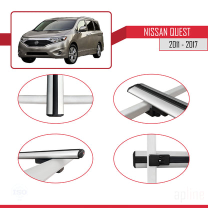 Compatible avec Nissan Quest 2011-2017 BASIC Model Barres de Toit Railing Porte-Bagages de Voiture Gris Aluminium 4 Barres