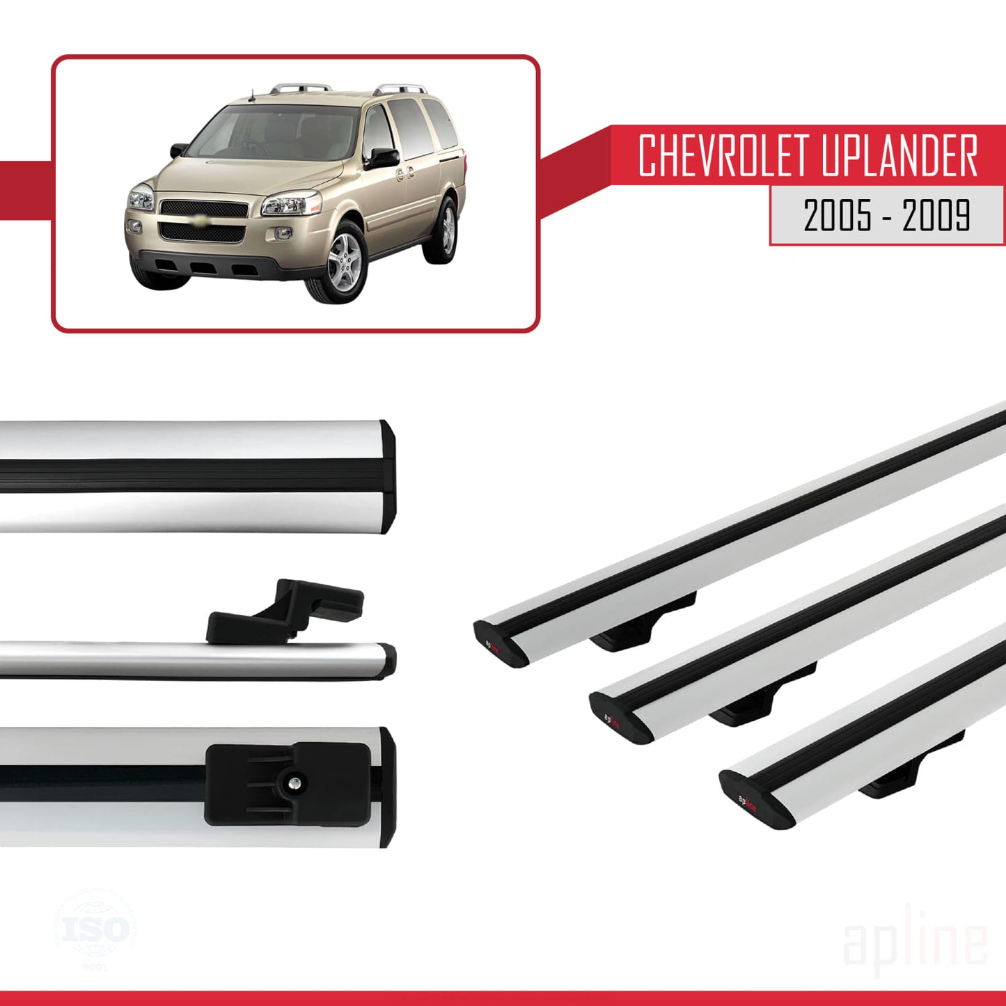 Compatible with Chevrolet Uplander 2005-2009 BASIC Model Car Roof Rack Cross Bar Grey Aluminium 3 Bars