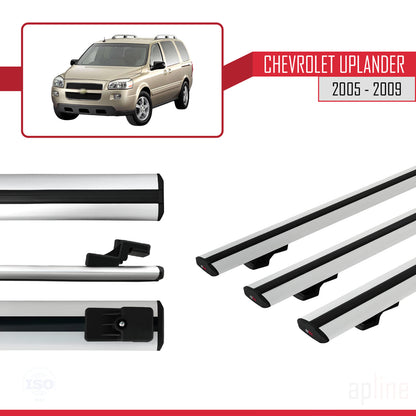 Compatible with Chevrolet Uplander 2005-2009 BASIC Model Car Roof Rack Cross Bar Grey Aluminium 3 Bars