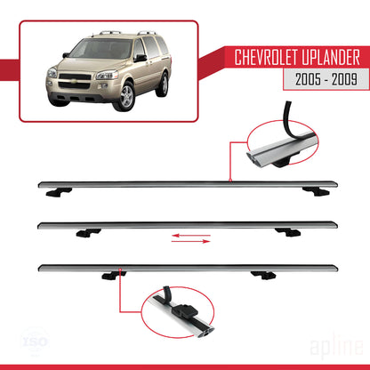 Compatible with Chevrolet Uplander 2005-2009 BASIC Model Car Roof Rack Cross Bar Grey Aluminium 3 Bars