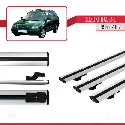 Compatible with Suzuki Baleno 1995-2002 BASIC Model Car Roof Rack Cross Bar Grey Aluminium 3 Bars