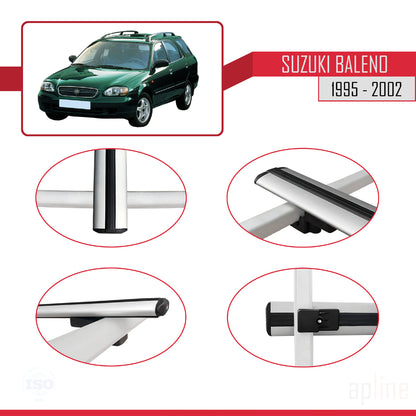 Compatible with Suzuki Baleno 1995-2002 BASIC Model Car Roof Rack Cross Bar Grey Aluminium 3 Bars