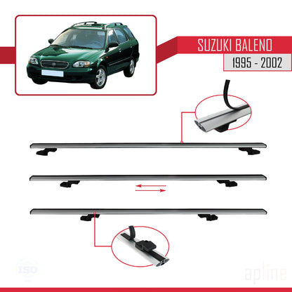 Compatible with Suzuki Baleno 1995-2002 BASIC Model Car Roof Rack Cross Bar Grey Aluminium 3 Bars