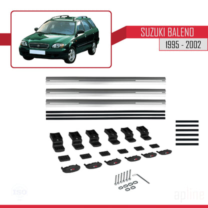 Compatible with Suzuki Baleno 1995-2002 BASIC Model Car Roof Rack Cross Bar Grey Aluminium 3 Bars