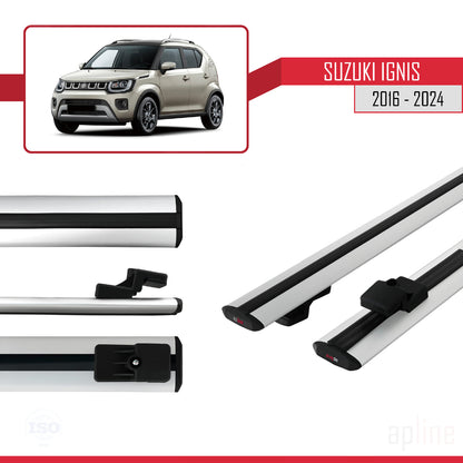 Compatible with Suzuki Ignis 2016-2024 BASIC Model Car Roof Rack Cross Bar Grey Aluminium 2 Bars