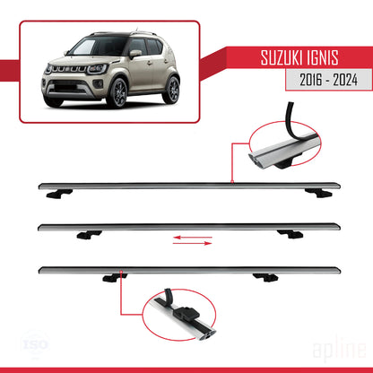 Compatible with Suzuki Ignis 2016-2024 BASIC Model Car Roof Rack Cross Bar Grey Aluminium 2 Bars