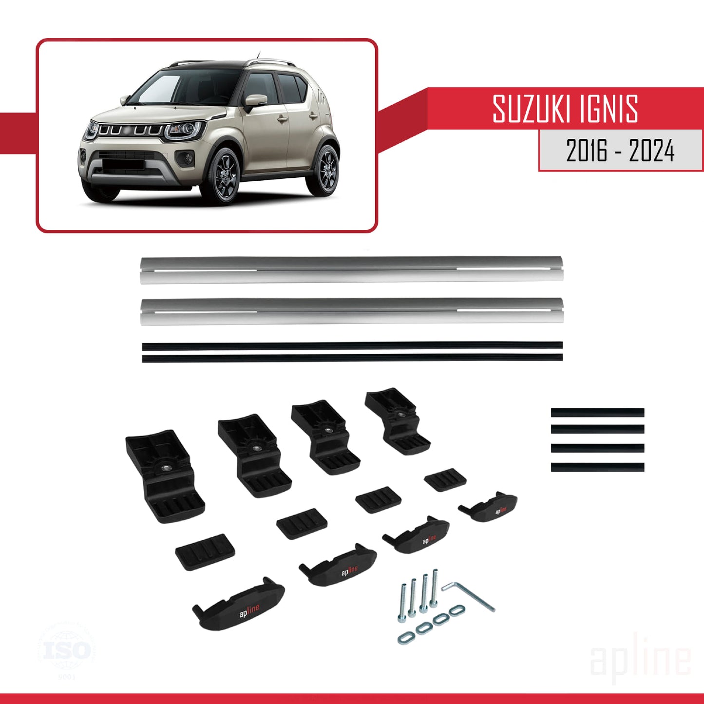Compatible with Suzuki Ignis 2016-2024 BASIC Model Car Roof Rack Cross Bar Grey Aluminium 2 Bars