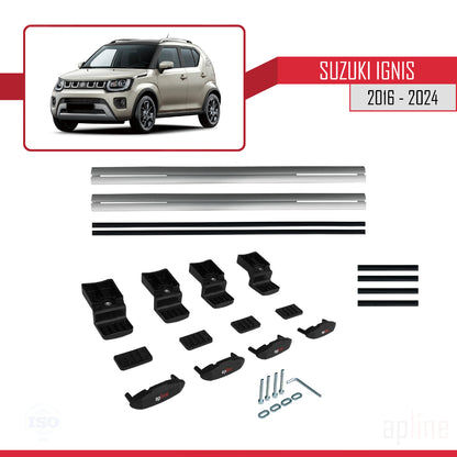 Compatible with Suzuki Ignis 2016-2024 BASIC Model Car Roof Rack Cross Bar Grey Aluminium 2 Bars