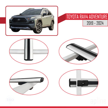Compatible avec Toyota RAV4 Adventure 2019-2024 BASIC Model Barres de Toit Railing Porte-Bagages de Voiture Gris Aluminium 2 Barres