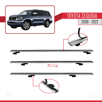 Compatible avec Toyota Sequoia 2008-2022 BASIC Model Barres de Toit Railing Porte-Bagages de Voiture Gris Aluminium 2 Barres