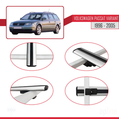 Compatible avec VW Passat B5 Variant 1996-2005 BASIC Model Barres de Toit Railing Porte-Bagages de Voiture Gris Aluminium 2 Barres