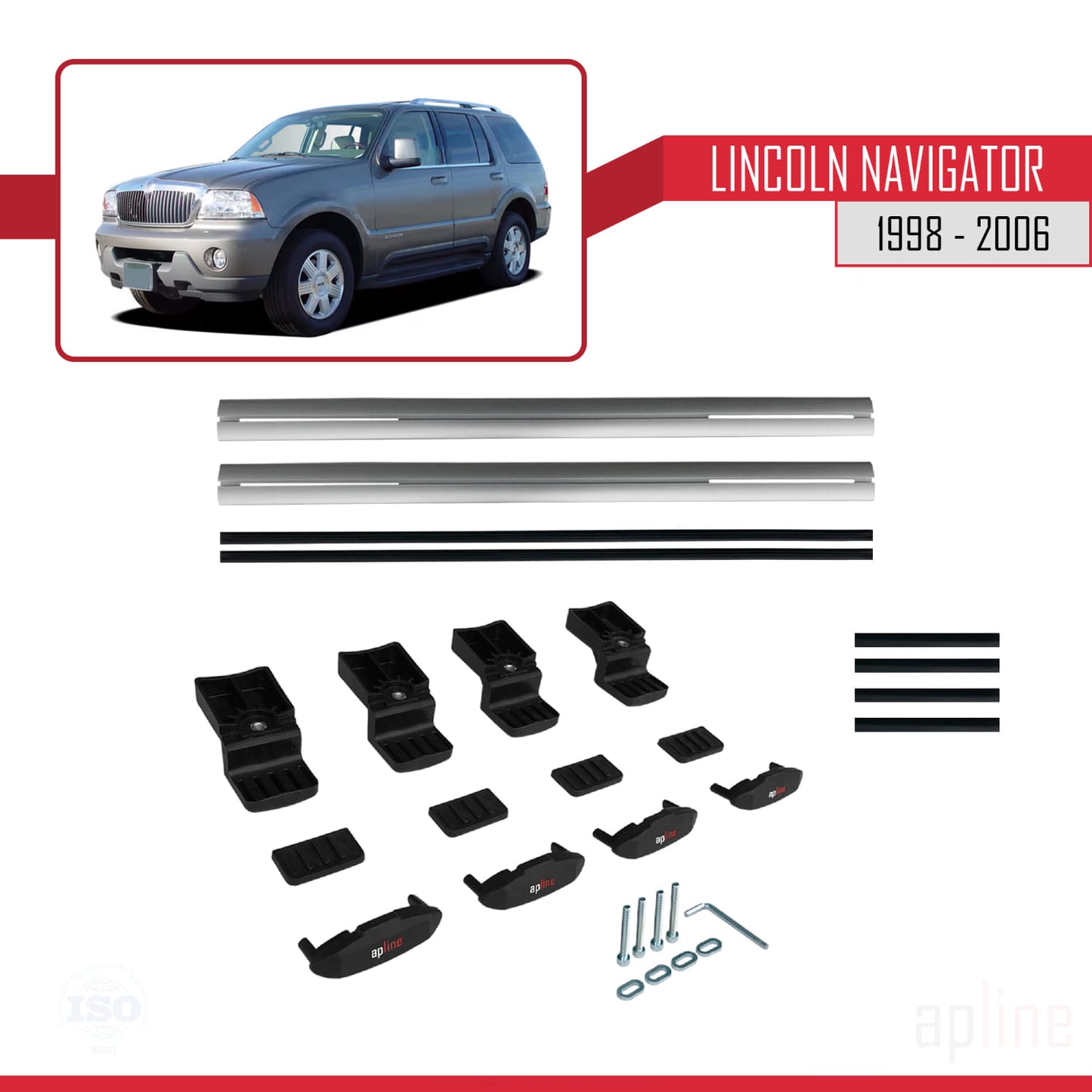 Compatible avec Lincoln Navigator 1998-2006 BASIC Model Barres de Toit Railing Porte-Bagages de Voiture Gris Aluminium 2 Barres