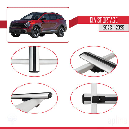 Compatible avec Kia Sportage 2023-2025 BASIC Model Barres de Toit Railing Porte-Bagages de Voiture Gris Aluminium 3 Barres