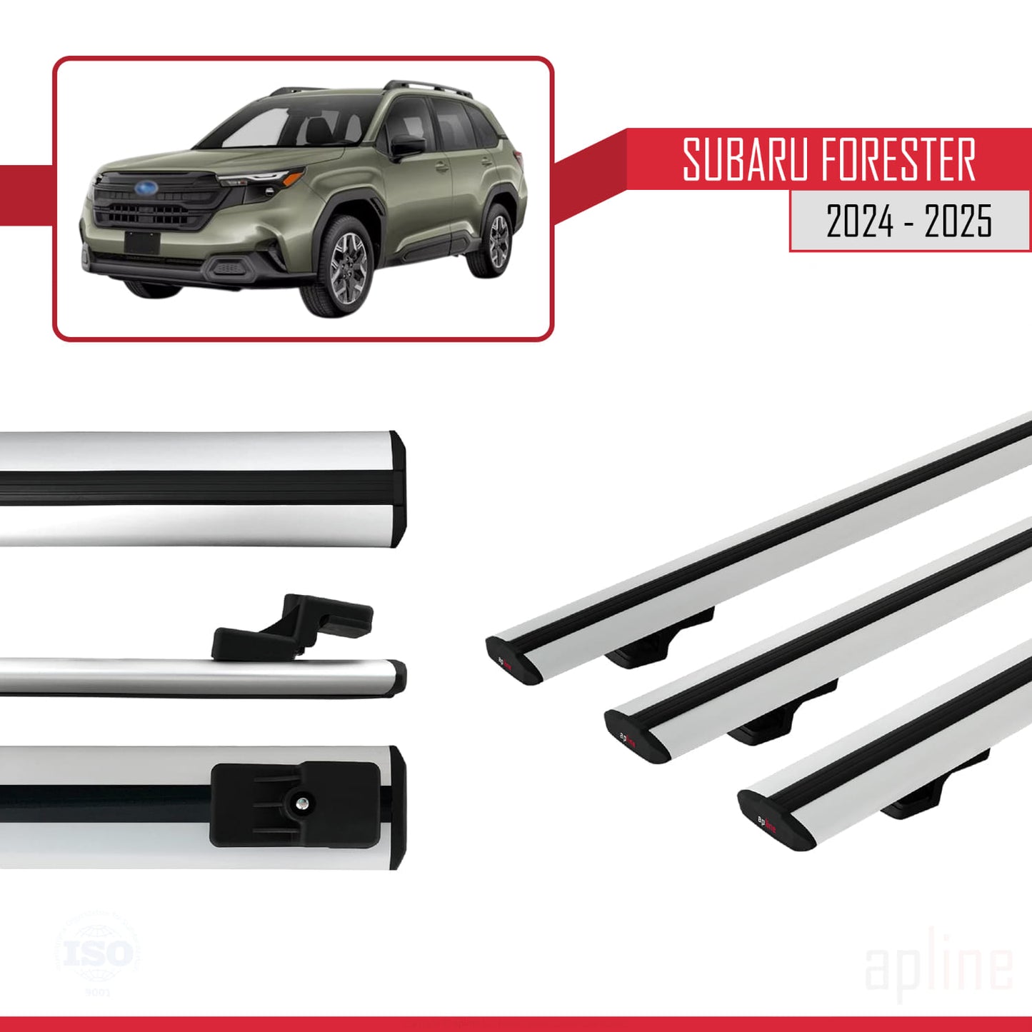 Compatible avec Subaru Forester 2024-2025 BASIC Model Barres de Toit Relevé (Raised Roof) Railing Porte-Bagages de Voiture Gris Aluminium 3 Barres