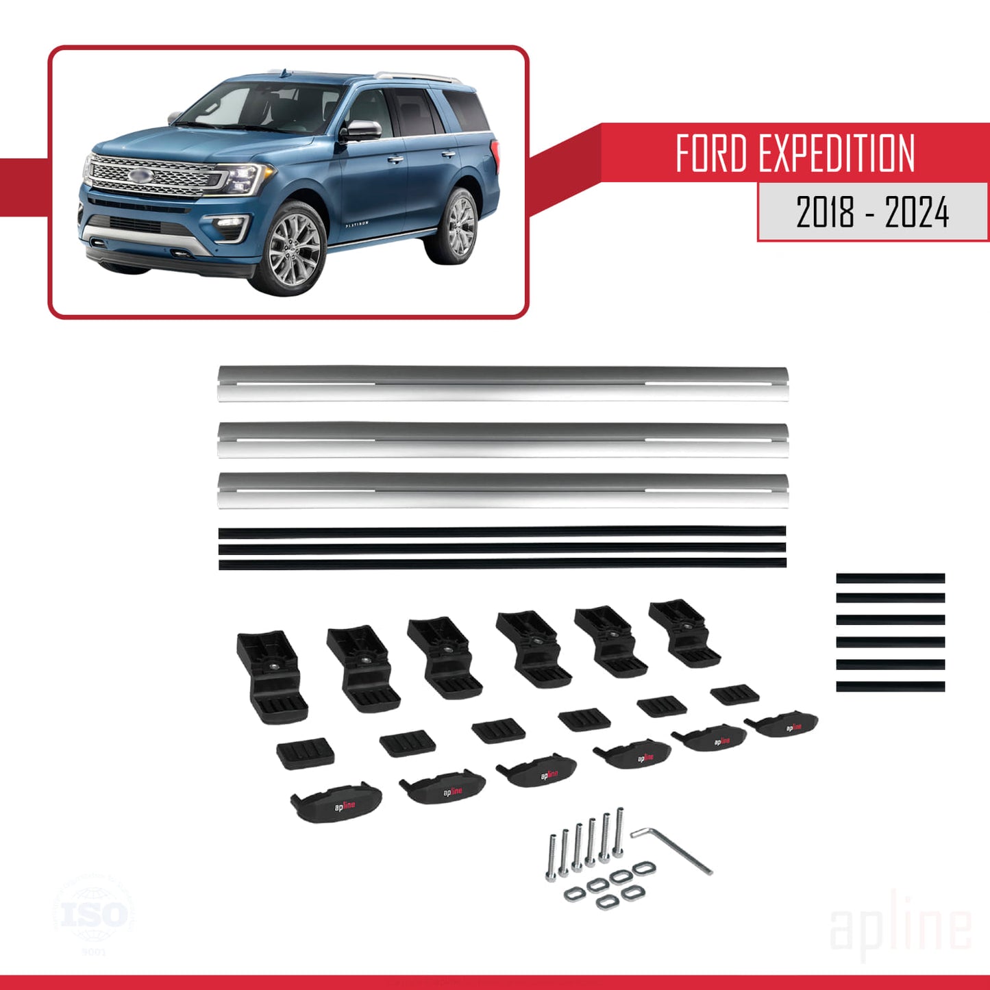 Compatible avec Ford Expedition 2018-2024  BASIC Model Barres de Toit Railing Porte-Bagages de Voiture Gris Aluminium 3 Barres