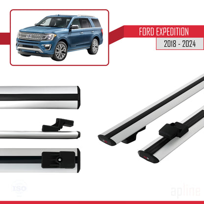 Compatible avec Ford Expedition 2018-2024 BASIC Model Barres de Toit Railing Porte-Bagages de Voiture Gris Aluminium 2 Barres