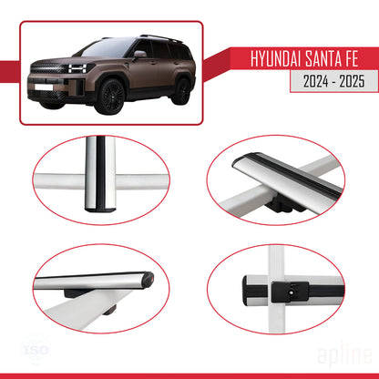 Compatible avec Hyundai Santa Fe 2024-2025 BASIC Model Barres de Toit Railing Porte-Bagages de Voiture Gris Aluminium 3 Barres