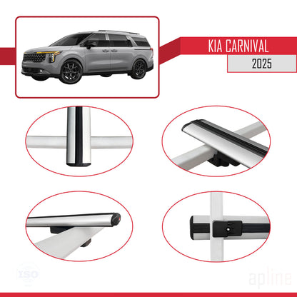 Compatible avec Kia Carnival 2025 BASIC Model Barres de Toit Railing Porte-Bagages de Voiture Gris Aluminium 2 Barres