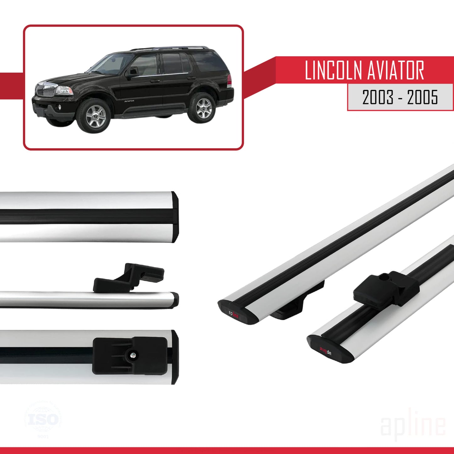 Compatible avec Lincoln Aviator 2003-2005 BASIC Model Barres de Toit Railing Porte-Bagages de Voiture Gris Aluminium 2 Barres