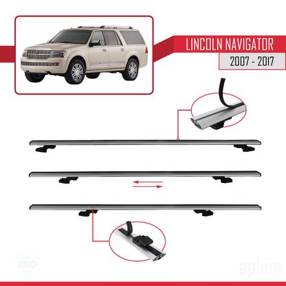 Compatible avec Lincoln Navigator 2007-2017 BASIC Model Barres de Toit Railing Porte-Bagages de Voiture Gris Aluminium 3 Barres