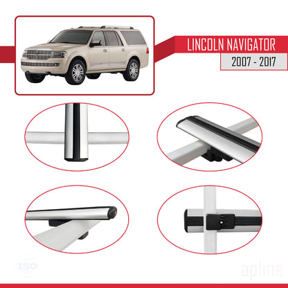 Compatible avec Lincoln Navigator 2007-2017 BASIC Model Barres de Toit Railing Porte-Bagages de Voiture Gris Aluminium 2 Barres