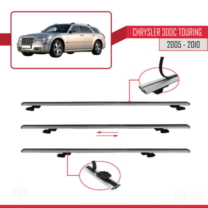 Compatible with Chrysler 300C Touring 2005-2010 BASIC Model Car Roof Rack Cross Bar Grey Aluminium 3 Bars