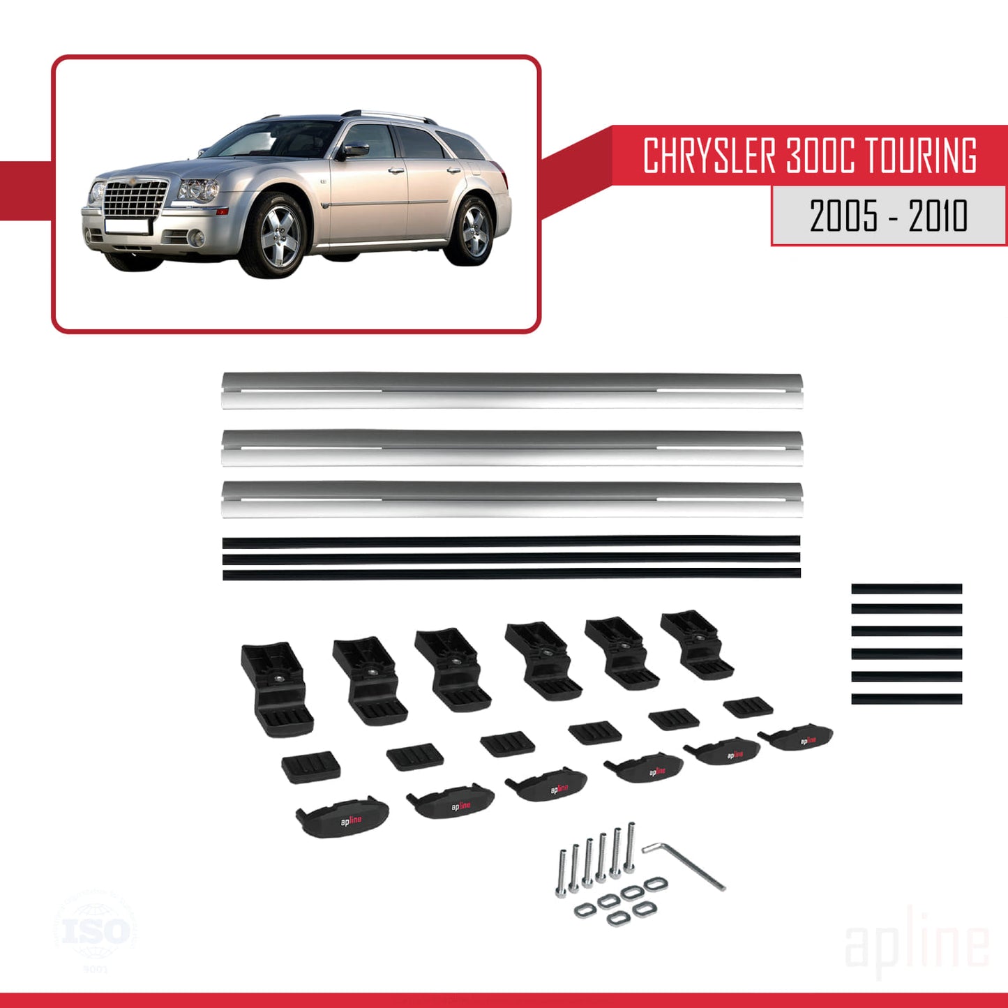 Compatible with Chrysler 300C Touring 2005-2010 BASIC Model Car Roof Rack Cross Bar Grey Aluminium 3 Bars