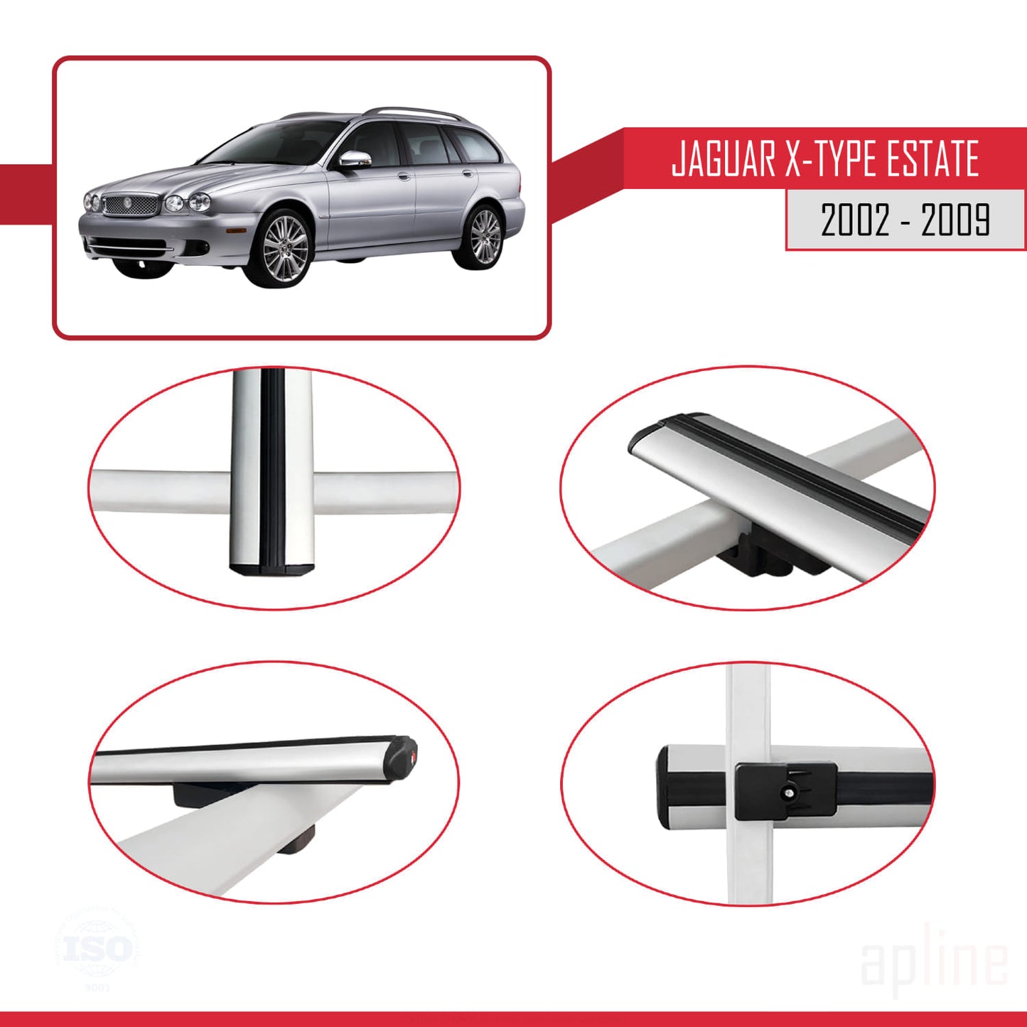 Compatible avec Jaguar X-Type Estate 2002-2009 BASIC Model Barres de Toit Railing Porte-Bagages de Voiture Gris Aluminium 3 Barres