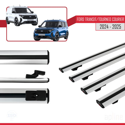 Compatible avec Ford Transit/Tourneo Courier 2024-2025 BASIC Model Barres de Toit Railing Porte-Bagages de Voiture Gris Aluminium 4 Barres
