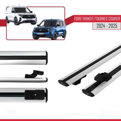 Compatible avec Ford Transit/Tourneo Courier 2024-2025 BASIC Model Barres de Toit Railing Porte-Bagages de Voiture Gris Aluminium 2 Barres