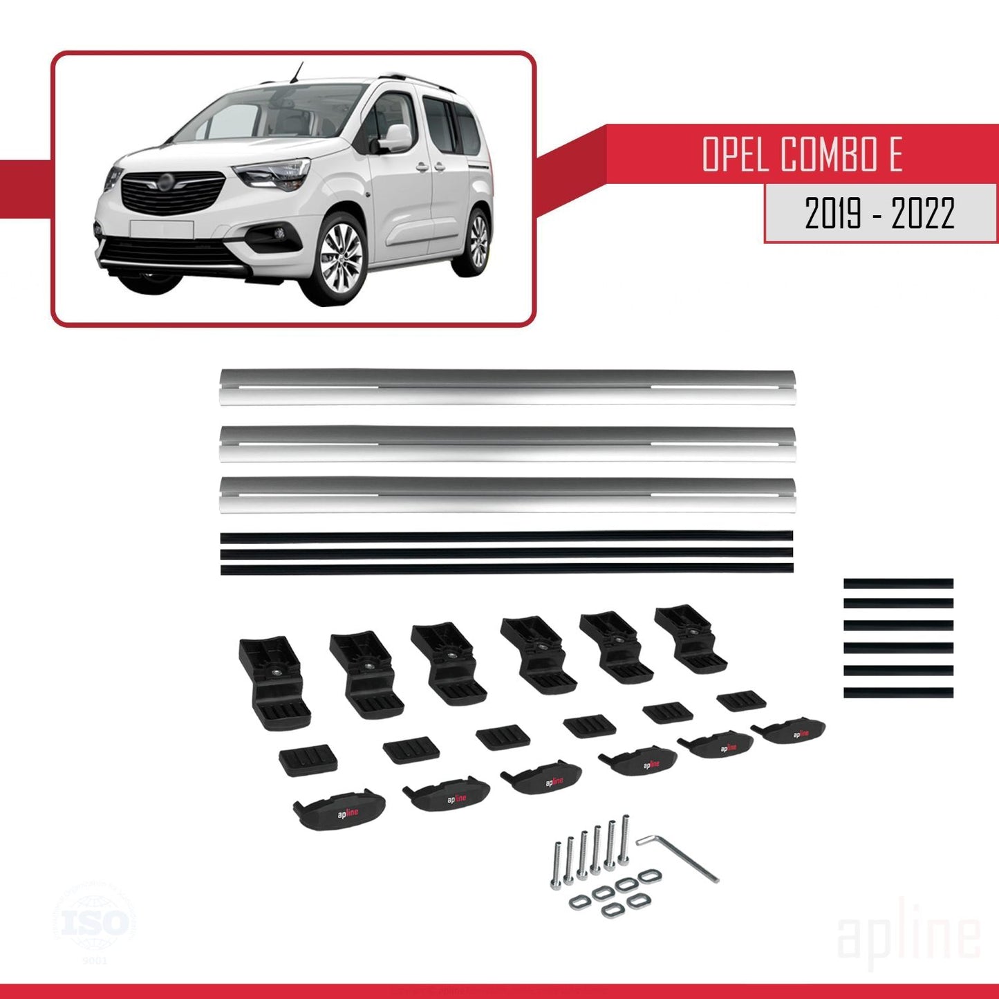 Compatible avec Opel Combo E 2019-2022 BASIC Model Barres de Toit Railing Porte-Bagages de Voiture Gris Aluminium 3 Barres