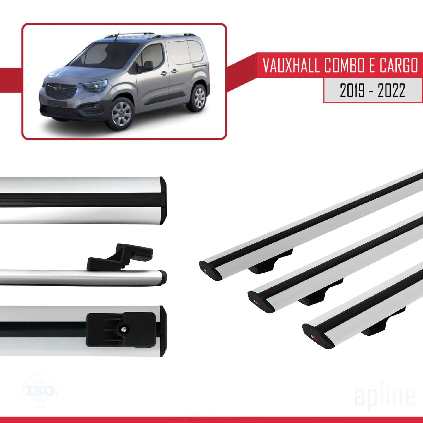 Compatible avec Vauxhall Combo E Cargo 2019-2022 BASIC Model Barres de Toit Railing Porte-Bagages de Voiture Gris Aluminium 3 Barres