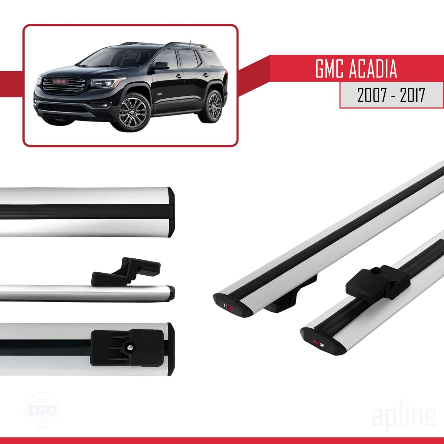 Compatible with GMC Acadia 2007-2017 BASIC Model Car Roof Rack Cross Bar Grey Aluminium 2 Bars
