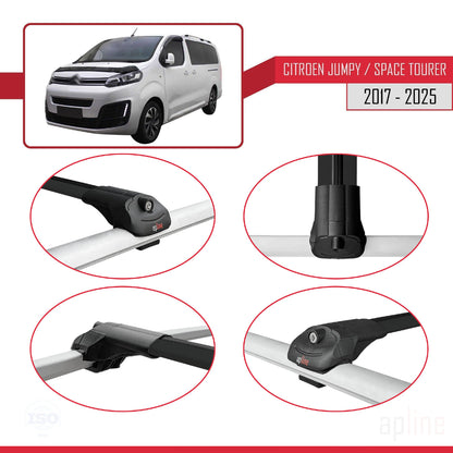 Compatible avec Citroen Jumpy 3 (K0) Space Tourer 2017-2025 ACE-1 Barres de Toit Railing Porte-Bagages de Voiture Noir Aluminium 4 Barres