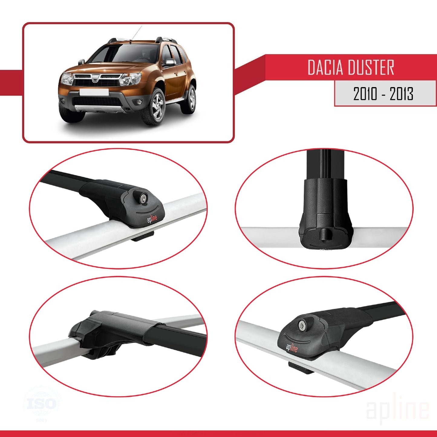 Compatible avec Dacia Duster (HS) Pre-Facelift 2010-2013 ACE-1 Barres de Toit Railing Porte-Bagages de Voiture Noir Aluminium 2 Barres