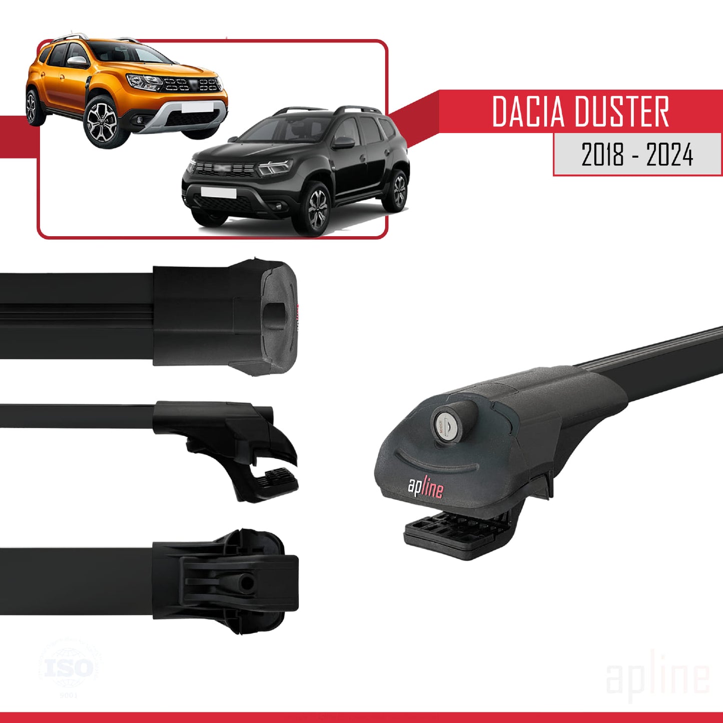 Compatible avec Dacia Duster 2 (HM) 2018-2024 ACE-1 Barres de Toit Railing Porte-Bagages de Voiture Noir Aluminium 3 Barres