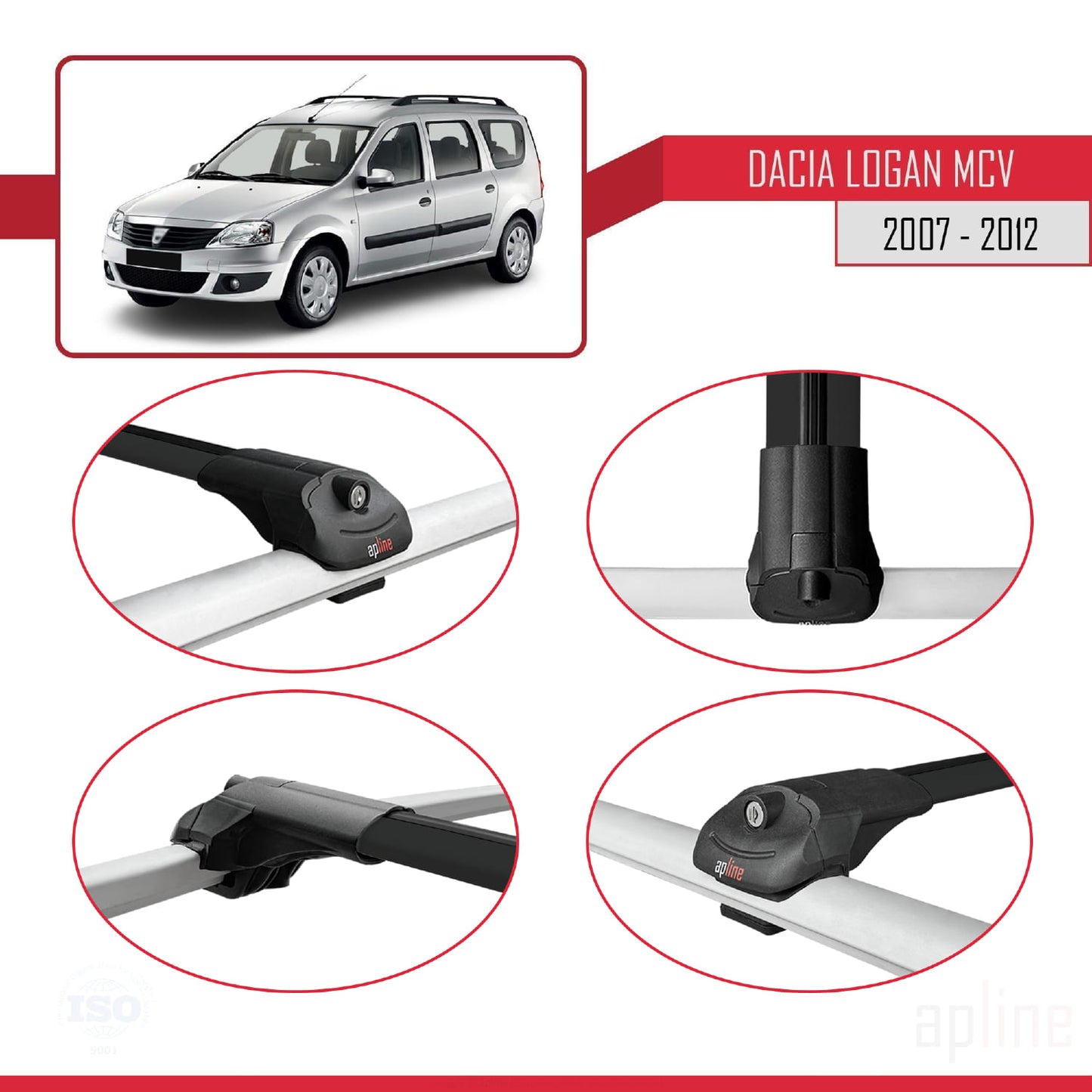 Compatible avec Dacia Logan 2 MCV (K52) 2007-2012 ACE-1 Barres de Toit Railing Porte-Bagages de Voiture Noir Aluminium 2 Barres