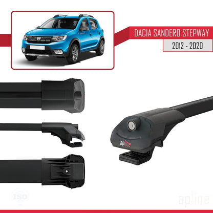 Compatible avec Dacia Sandero Stepway 2 2012-2020 ACE-1 Barres de Toit Railing Porte-Bagages de Voiture Noir Aluminium 2 Barres