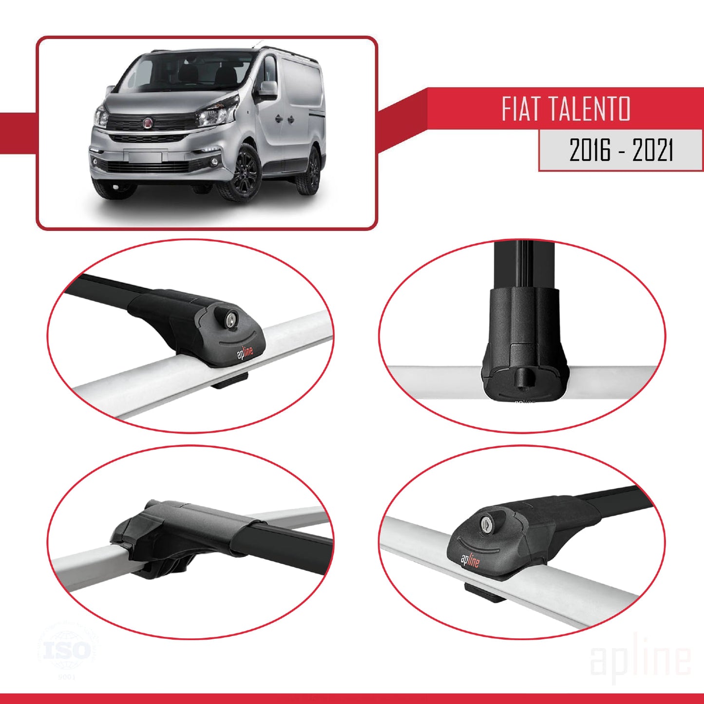 Compatible avec Fiat Talento 2016-2021 ACE-1 Barres de Toit Railing Porte-Bagages de Voiture Noir Aluminium 2 Barres