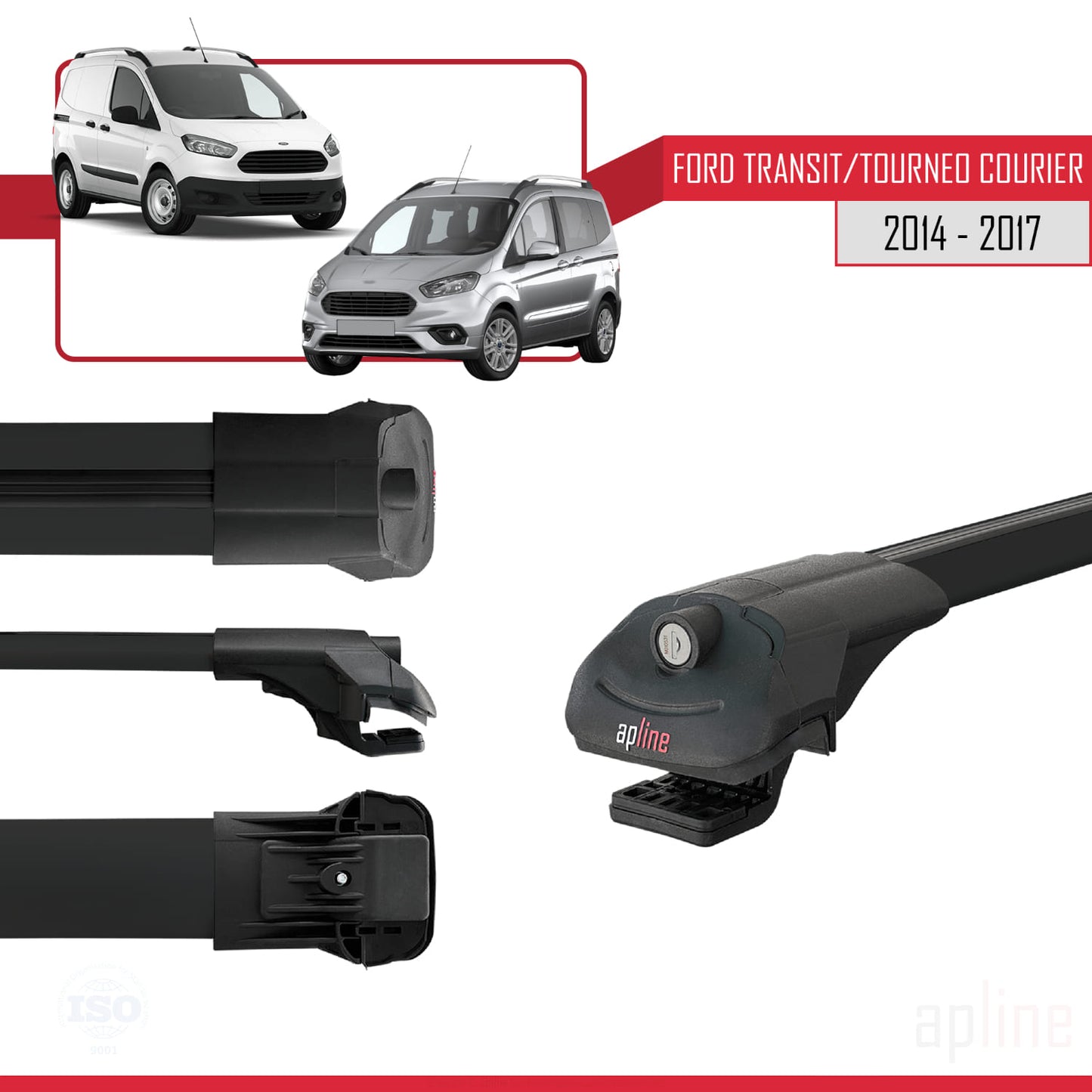 Compatible avec Ford Transit/Tourneo Courier Pre-Facelift 2014-2017 ACE-1 Barres de Toit Railing Porte-Bagages de Voiture Noir Aluminium 3 Barres