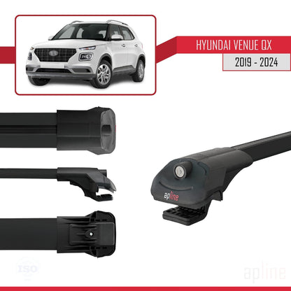 Compatible avec Hyundai Venue (QX) 2019-2024 ACE-1 Barres de Toit Railing Porte-Bagages de Voiture Noir Aluminium 3 Barres