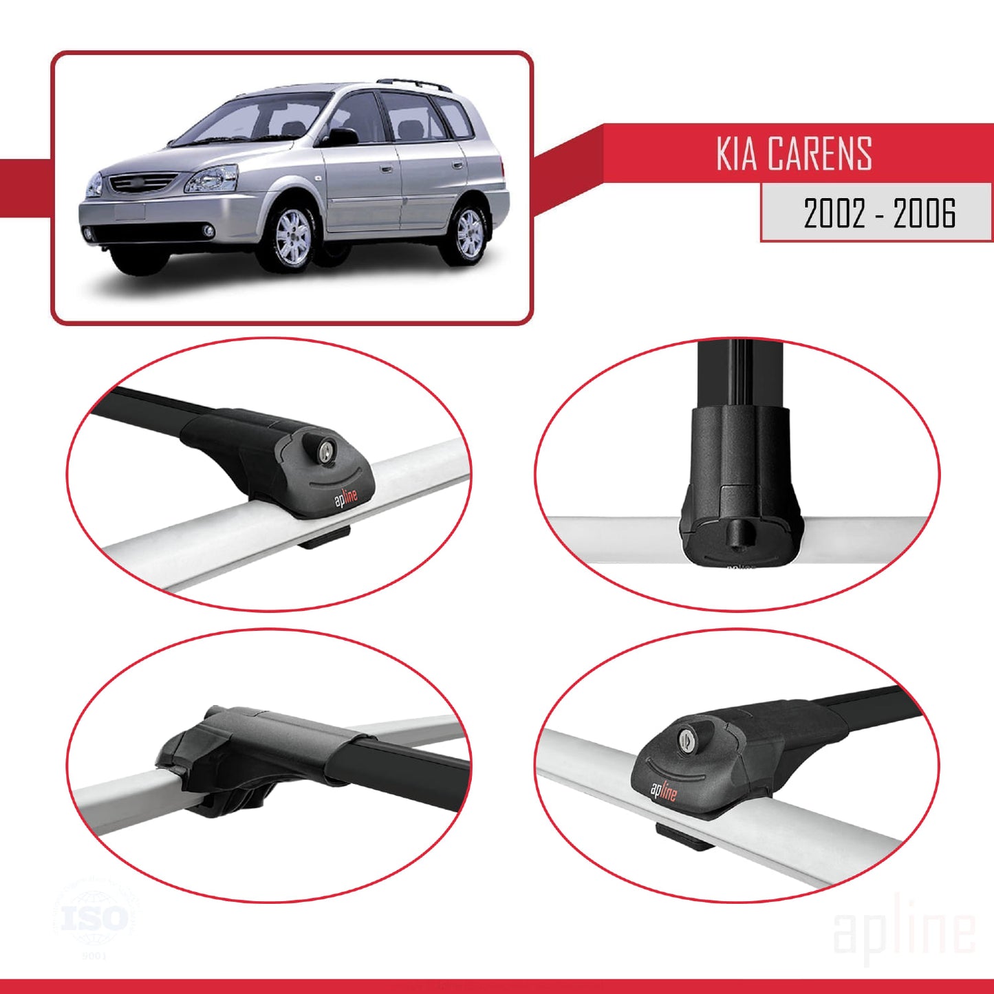 Compatible avec Kia Carens Post-Facelift 2002-2006 ACE-1 Barres de Toit Railing Porte-Bagages de Voiture Noir Aluminium 3 Barres