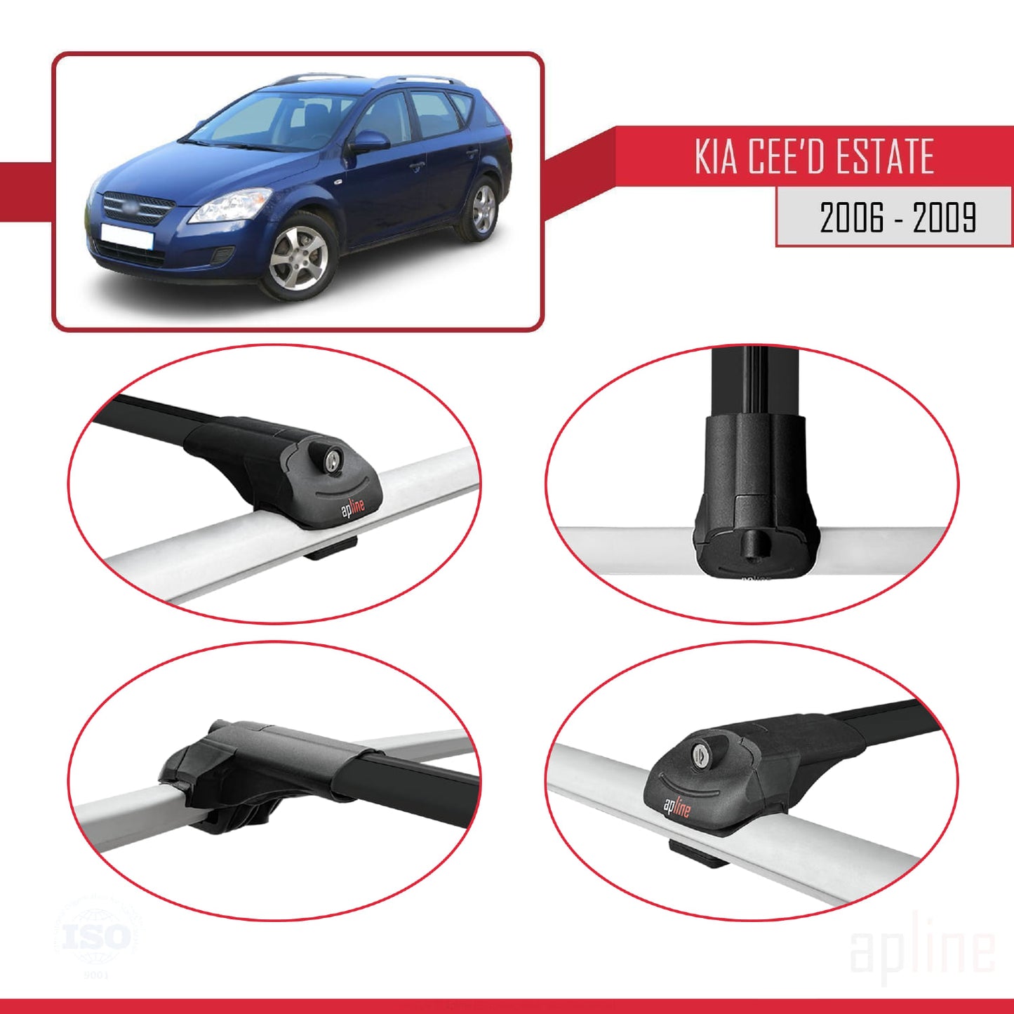 Compatible avec Kia Ceed (ED) Break Pre-Facelift 2006-2009 ACE-1 Barres de Toit Railing Porte-Bagages de Voiture Noir Aluminium 2 Barres