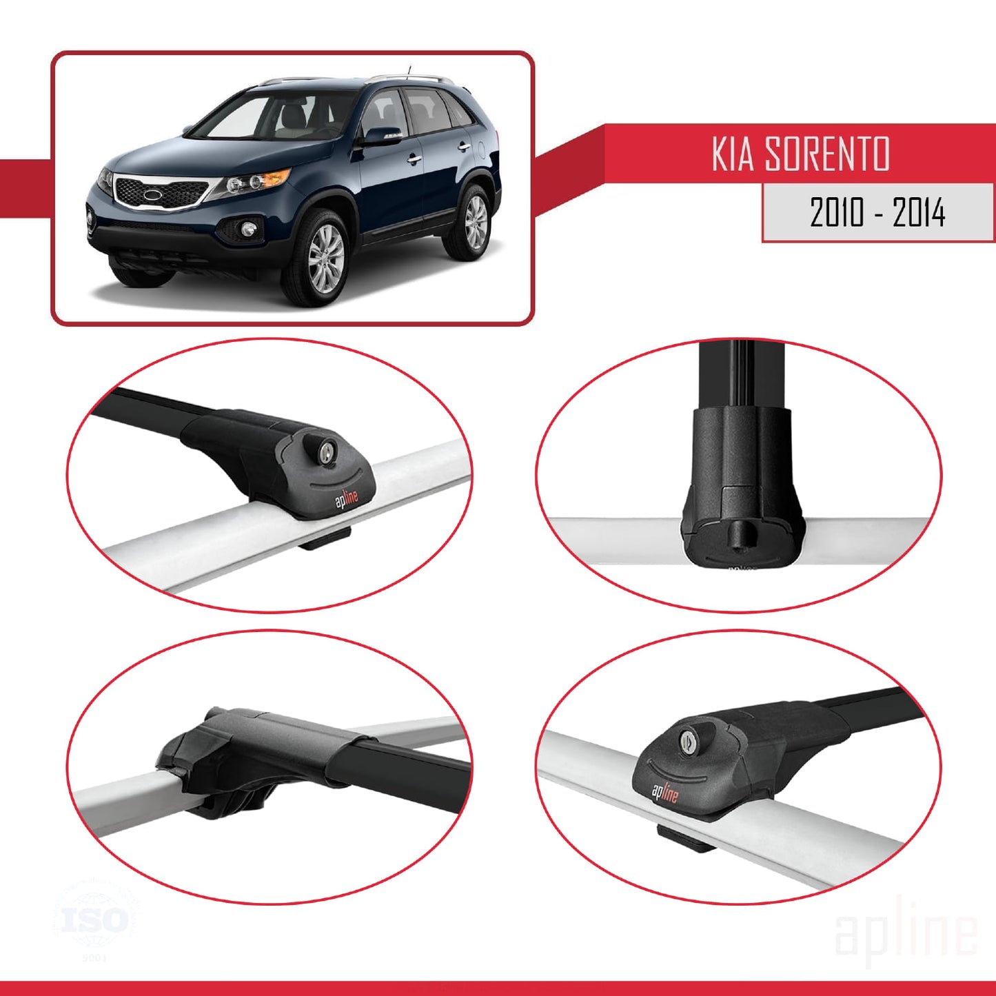 Compatible with Kia Sorento 2 (XM) 2010-2014 ACE-1 Car Roof Rack Cross Bar Black Aluminium 2 Bars